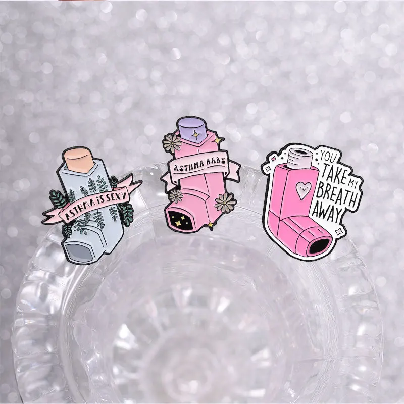 English Alphabet Brooches Cartoon Asthma Inhaler Metal Badges Small Gift Wholesale Bag Pins for Caps Backpack Pin Brooch Lapel