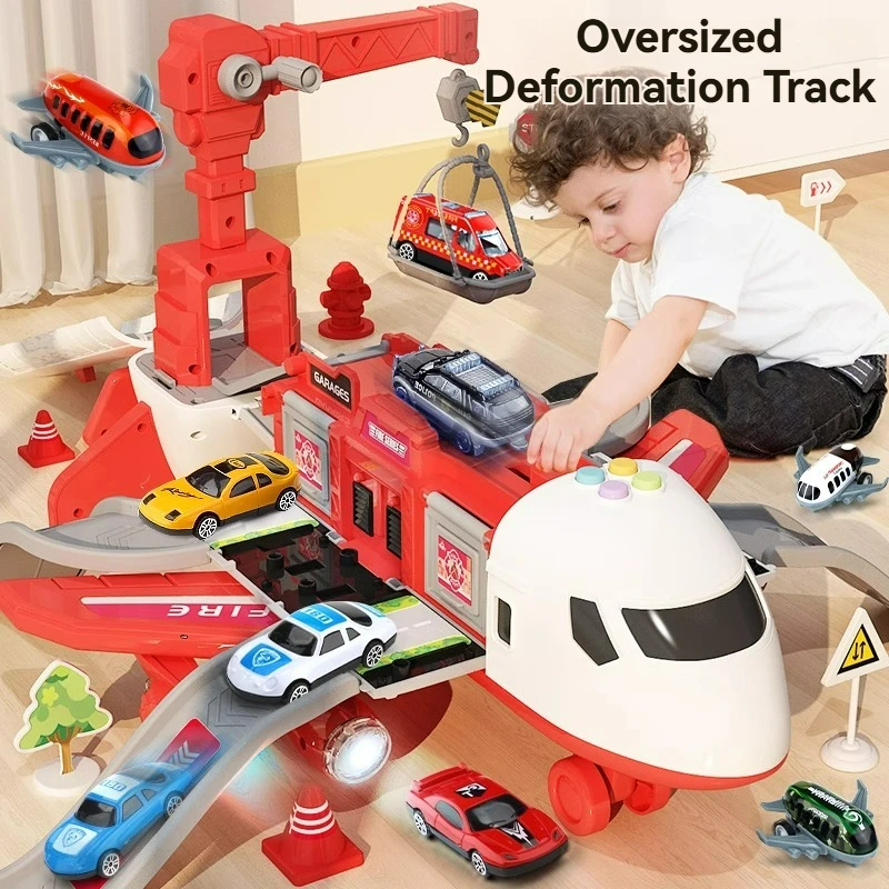 Multifunctional Deformation Music Simulation Track Inertia Toy Large Passenger Plane Kids Airliner Toy Car for Children's Gift