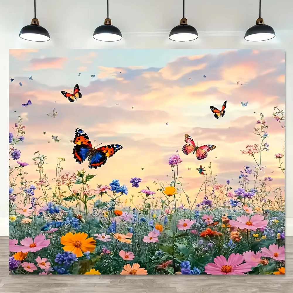 Flower Sea Butterfly Tapestry Pink Cosmos Purple Small Flowers Living Room Feature Wall Room Decor