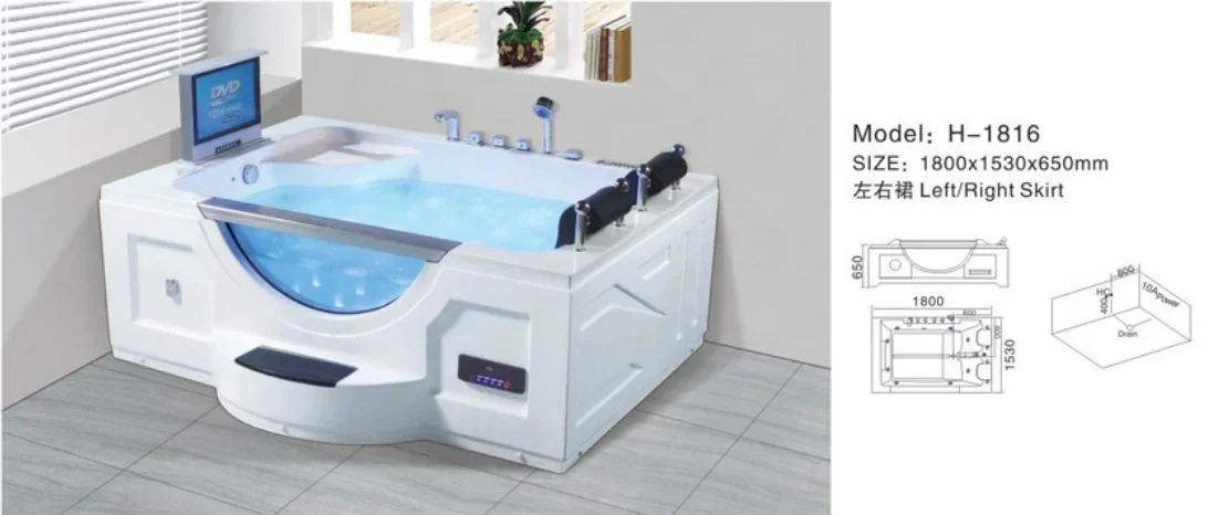 Venta de fábrica, bañera de hidromasaje independiente barata, remojo de burbujas, bañera de hidromasaje para 2 personas, bañera de masaje personalizada con spa, 1 pieza, 1,8 m