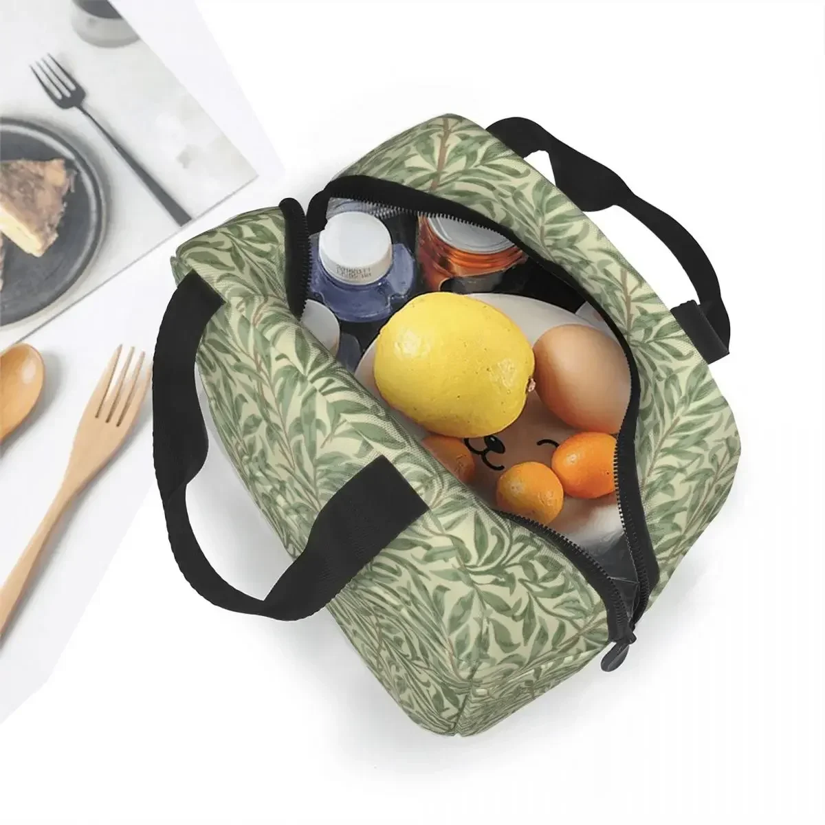 William Morris Willow Boughs Insulated Lunch Bag Thermal Bag Meal Container Vintage Green Plant Portable Tote Lunch Box Food Bag