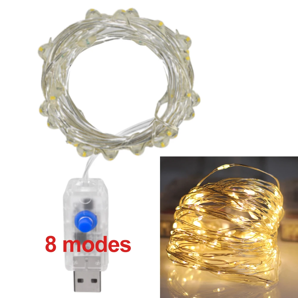 USB Kupferdraht Niederspannung Lichterkette 5m 50leds Lichter 8 Modi Hochzeit Weihnachten führte Urlaub Lichterketten für die Heim dekoration