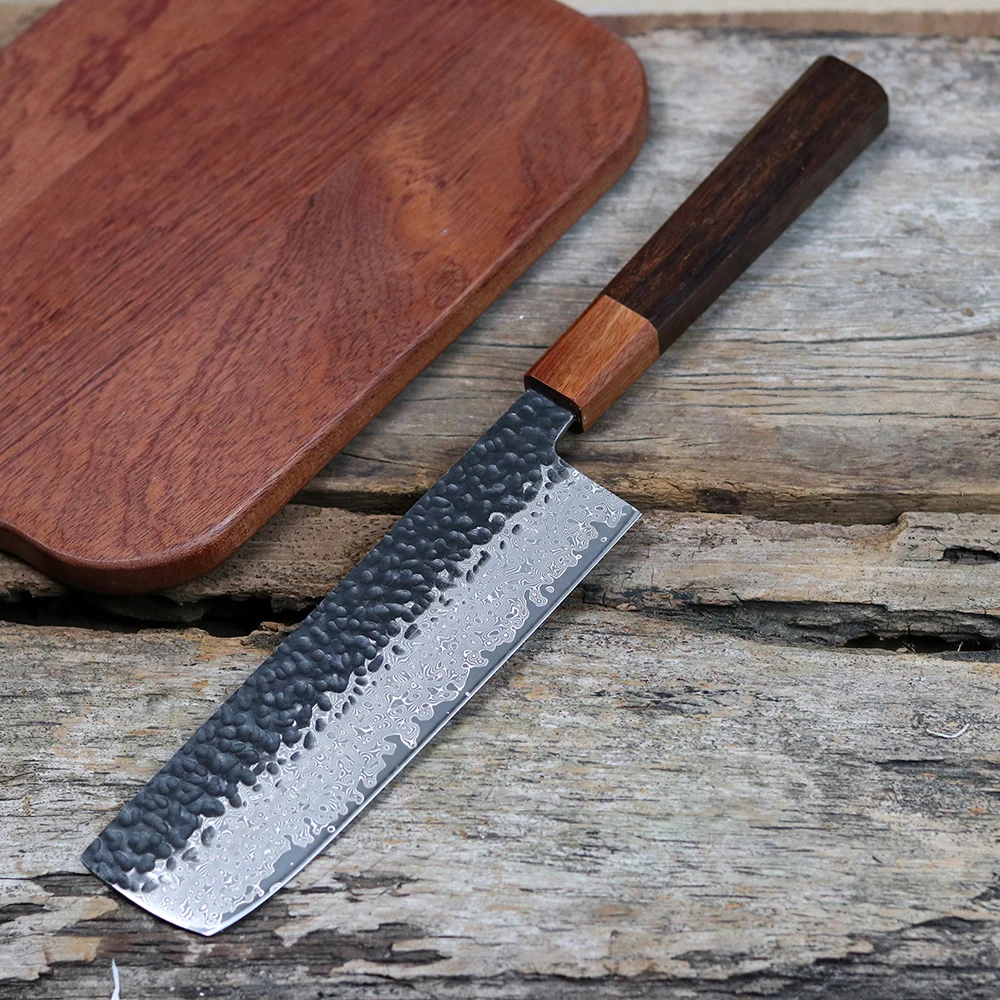 7 Inch Kitchen Handmade Kitchen Knife VG10 Damascus Forged Steel Solid Wood Handle Slicing Steak Knife EDC Tool