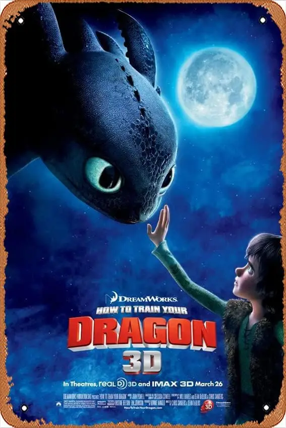 How to Train Dragon Cartoon Movie Poster 2 8 x 12 Inches - Retro Vintage Metal Tin Sign for Home Bar Pub Garage Decor Movie Gift