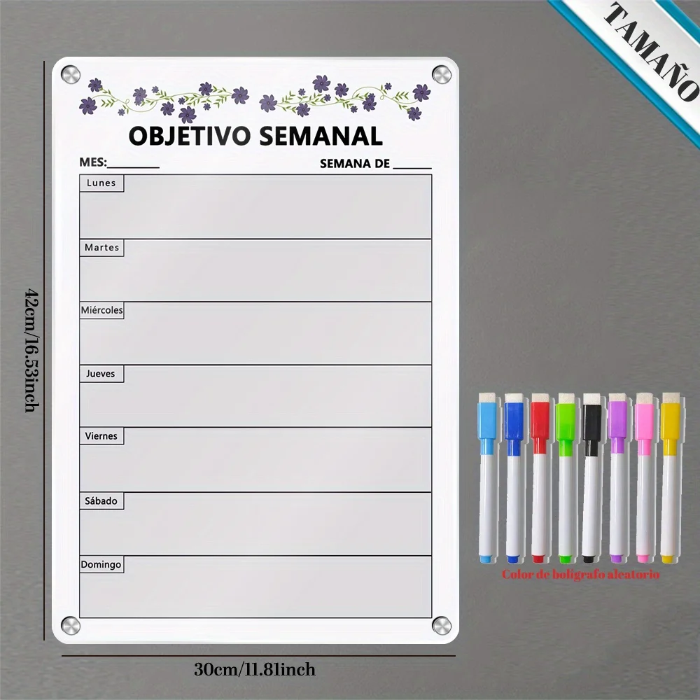 Magnetic Weekly Planner for Fridge or Metal Surface with 8 Color Markers to Plan Your Week and Set Personal Goals