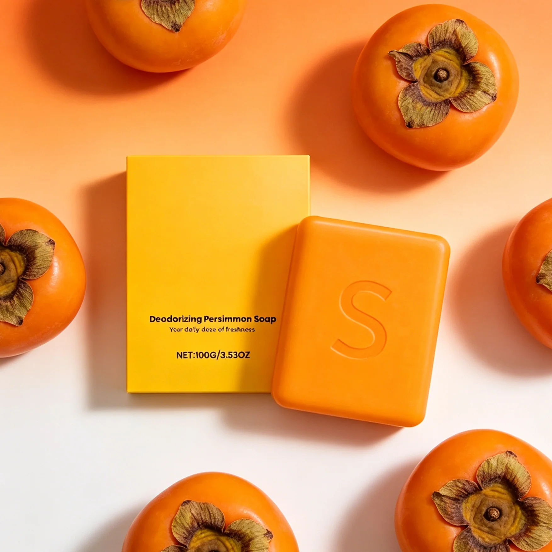 Persimmon Bath Soap Rich Foam Gentle Cleanse Moisturize Dry Skin Soften Skin Texture No Tightness Natural Fruity Aroma Soap Bar