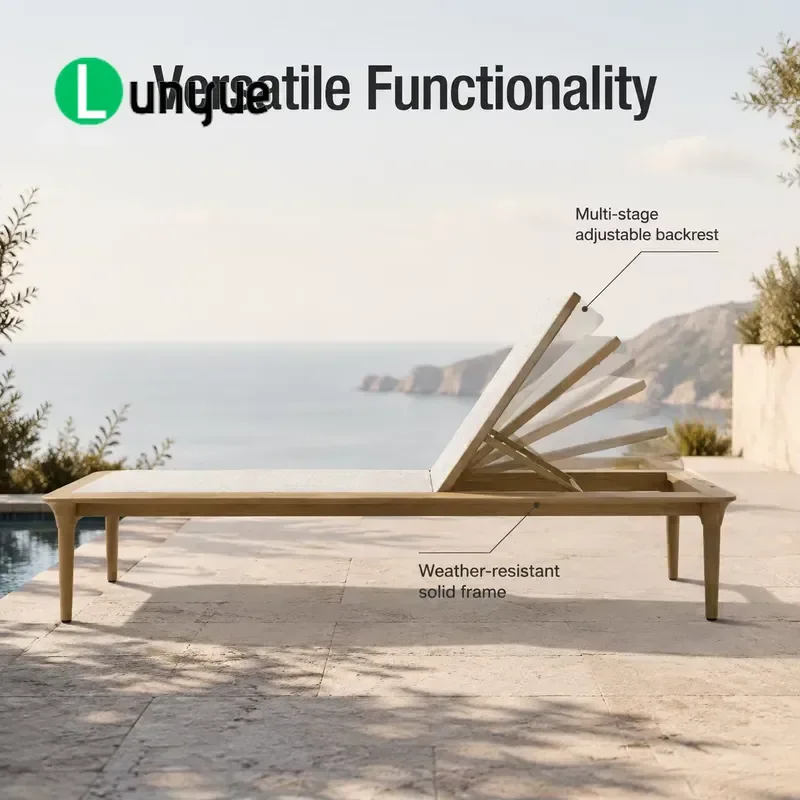 Extra Wide Aluminum Frame Wooden Lounge Chair Adjustable Oversized Mesh Fabric Outdoor Furniture for Garden Poolside Patio