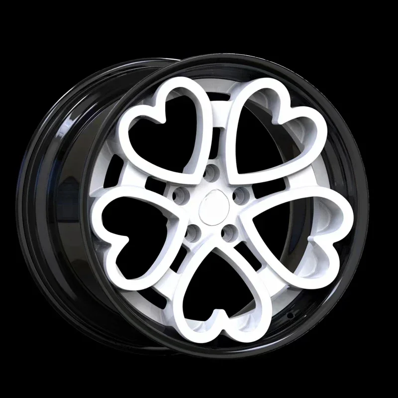 Pengzhen customized 2 piece forged black white rims-with-hearts shaped alloy wheels for dodge chargers car