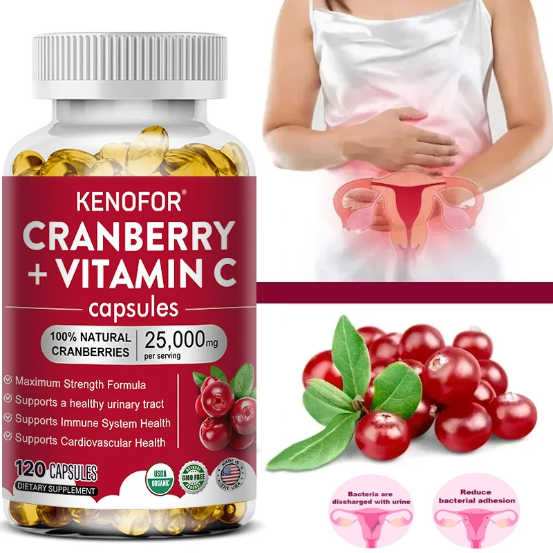 

Cranberry Extract 25,000 Mg 120 Capsules with Vitamin C and Vitamin E - Good for Women's Kidney, Bladder, Urinary System