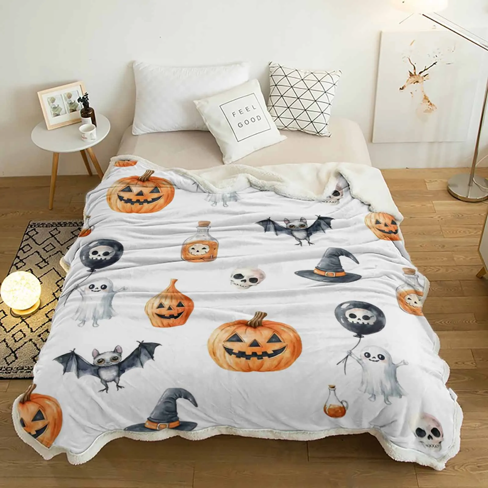 

Halloween Pumpkin Ghost Cashmere Blanket Warm Winter Soft Throw Blankets for Beds Sofa Wool Blanket Bedspread