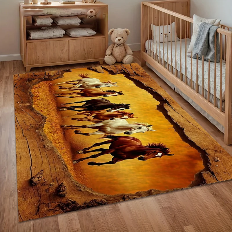 

Винтажный ковер с изображением стада лошадей в западном стиле, нескользящий, мягкий, для гостиной, спальни, прихожей, декор в западном стиле