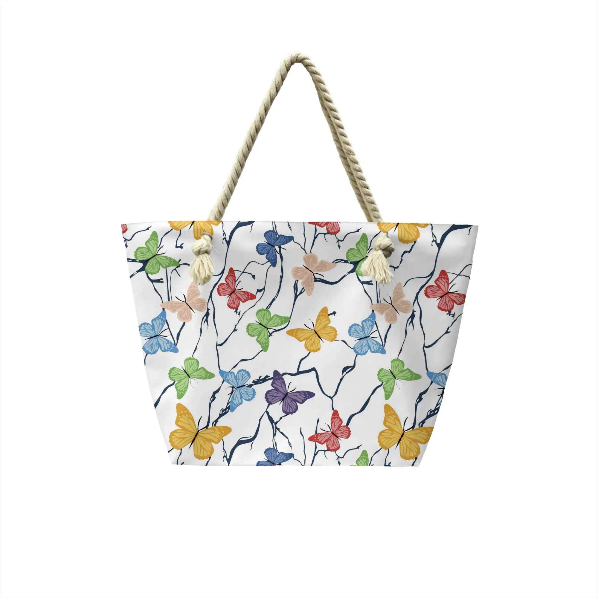 Kawaii Print Butterfly Pattern Shopping Tote Bag Recycling Canvas Shoulder Shopper  Handbag