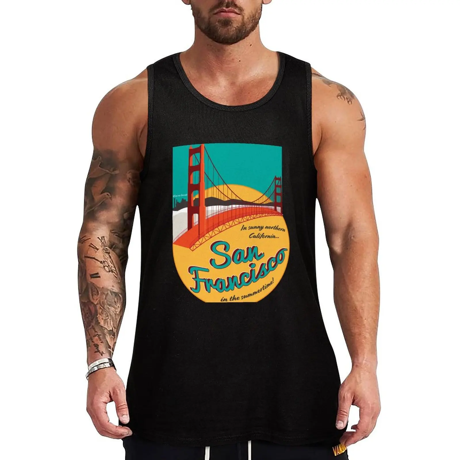 Retro San Francisco Sticker Tank Top Vintage Graphic Tank Top Retro Print Sleeveless Tee