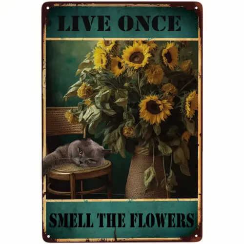 

Металлический жестяной логотип винтажный Кот желтый цветок семейная гостиная спальня сад Garag