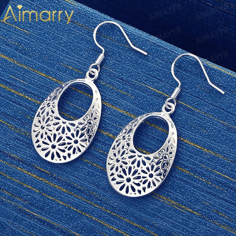 925 Sterling Silver Retro Hollow Pattern Water Droplet Earrings for Women's Parties and Weddings High-quality Fashion Jewelry