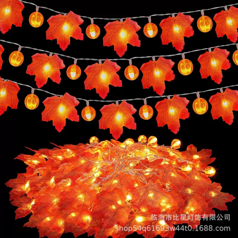 2026 Halloween Pumpkin String Lights Maple Leaf Fairy Lights Battery Operated Fall Decor Lights for Indoor Party Yard