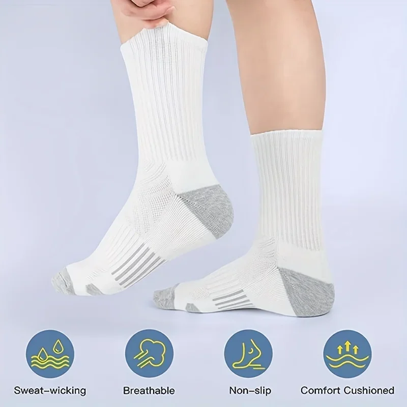 6 Pairs Of Sports Socks Men's Buffered Running Sock Breathable Outdoor Sports Long Mid Calf Socks calcetines hombre 2025