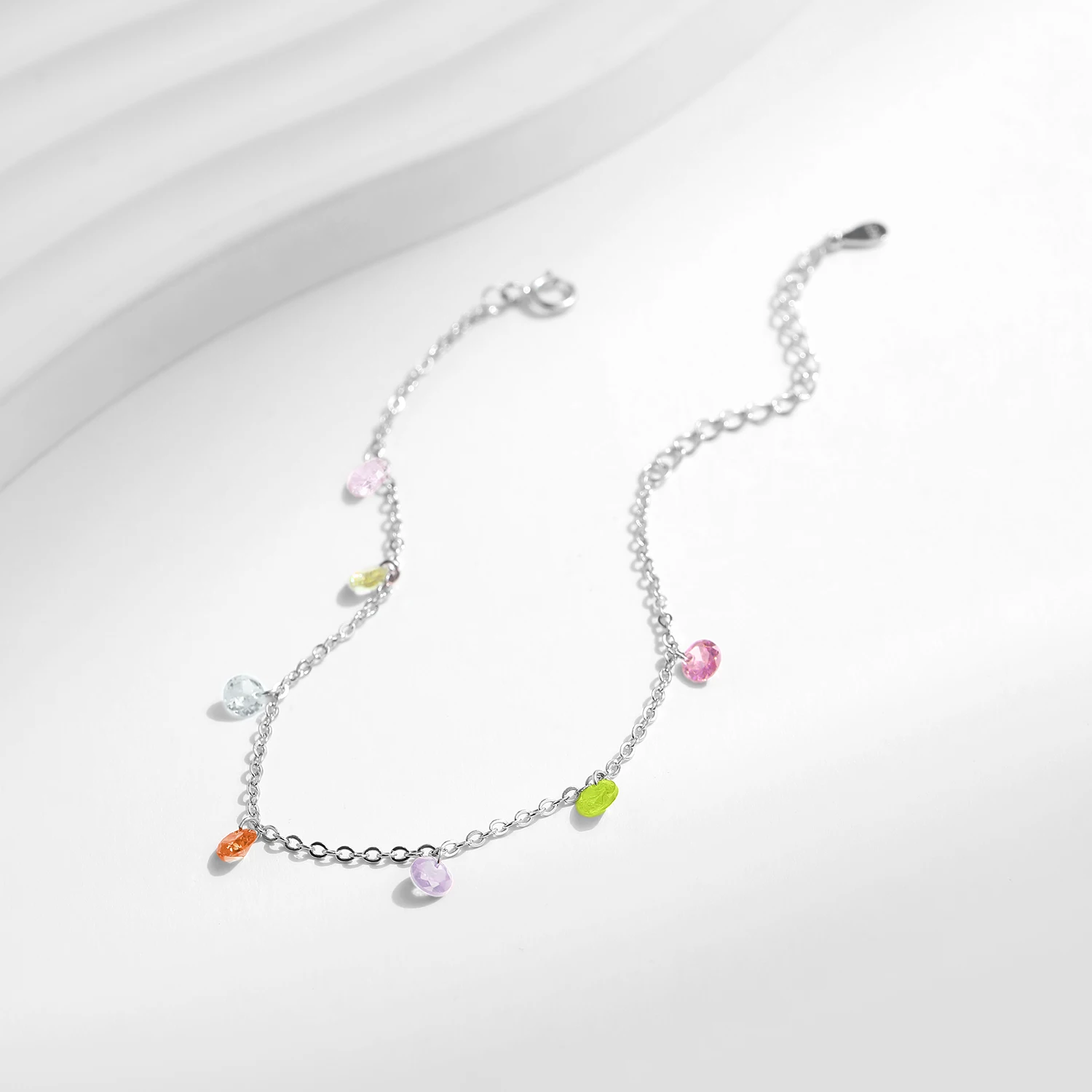 MODIAN Rainbow Colorful Zircon Bracelet 925 Sterling Silver Fashion Delicate Link Chain Bracelet For Women Girls Fine Jewelry