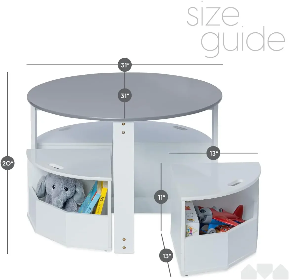 Toddler Table and Chair Set – Round Kids Activity Table With 4 Storage Stools, Nesting Design for Toddlers, Kids Play Table with