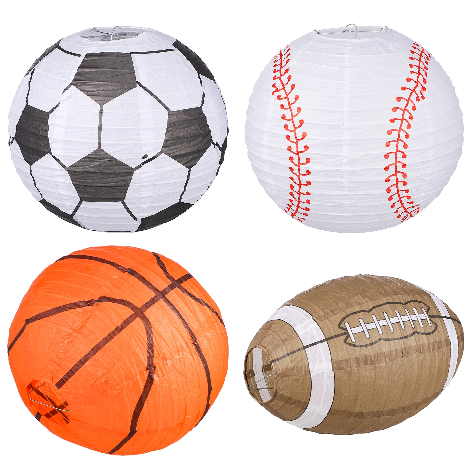 

4pcs Sports Ball Paper Lanterns 30CM Basketball Football Rugby Decorative Hanging Lanterns for Party Yard Garden Ceiling