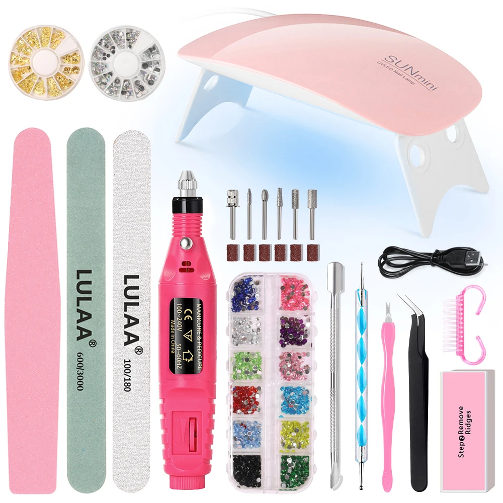 

CNHIDS Nail Art Tool Set Electric Nail Drill Machine With Nail Lamp Manicure Pedicure Grinding Equipment Glitter Crystal Decors