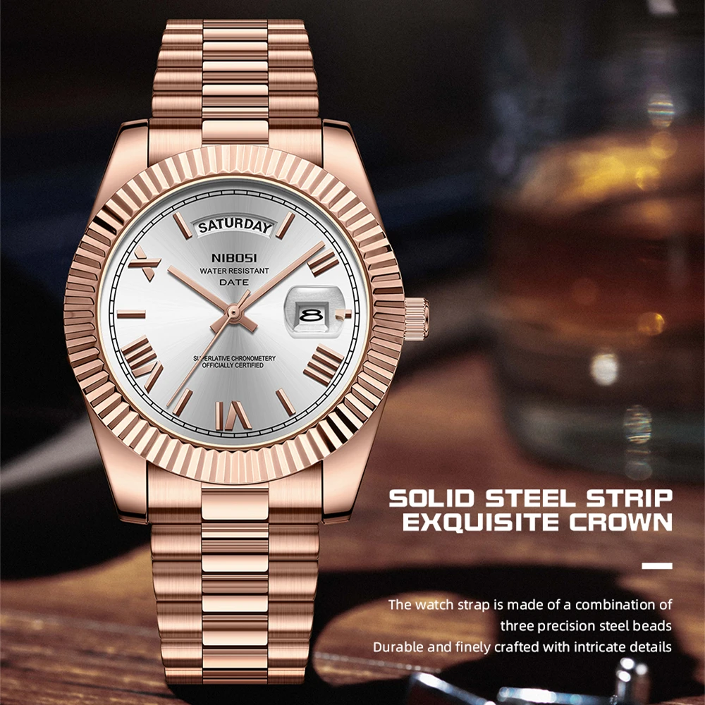 Relojes NIBOSI a la moda para Hombre, Reloj de pulsera de lujo de marca superior, Reloj de cuarzo Miyota con fecha de día, Reloj de acero resistente al agua para Hombre, Reloj para Hombre