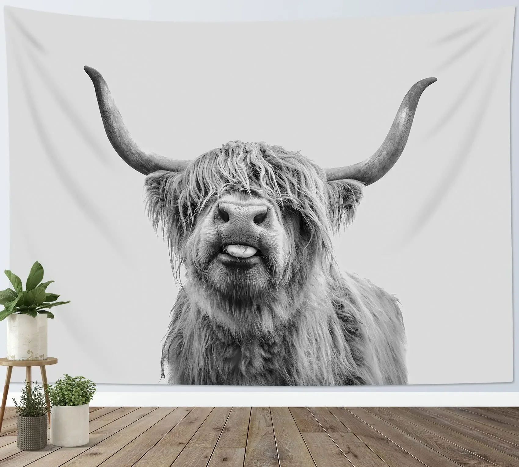 Funny Highland Cow Tapestry Farm Animal Western Rustic Cattle Farmhouse Tapestries Wall Hanging for Living Room Bedroom Dorm