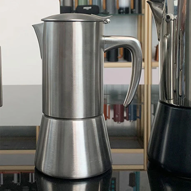 Customized Italian Moka Pot Modern Stainless Steel Double Valve Espresso Maker with Handle Large Capacity