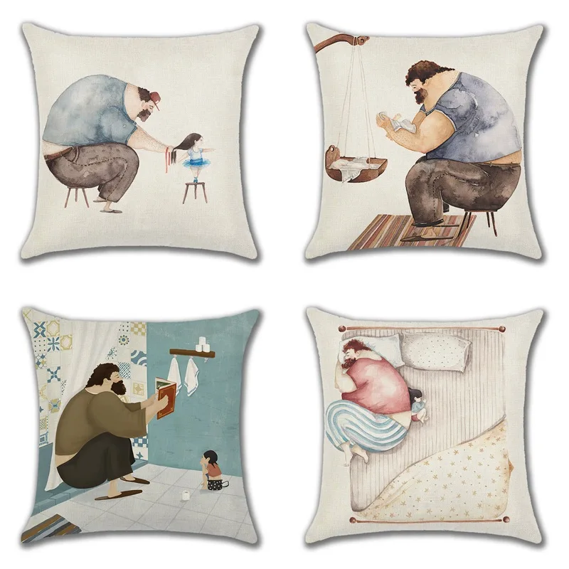 Father and Child Pillow Covers Decorative Warm Family Pillows Case for Bedroom Room Aesthetics 18x18 Inch Sofa Bed Pillowcases