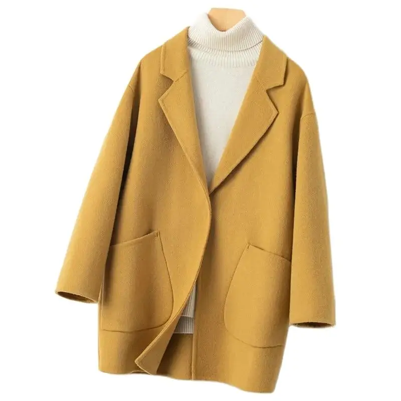 2024 moda cappotto di lana a doppia faccia soprabito di lana da donna autunno inverno capispalla corta di alta qualità Lady top Casual larghi