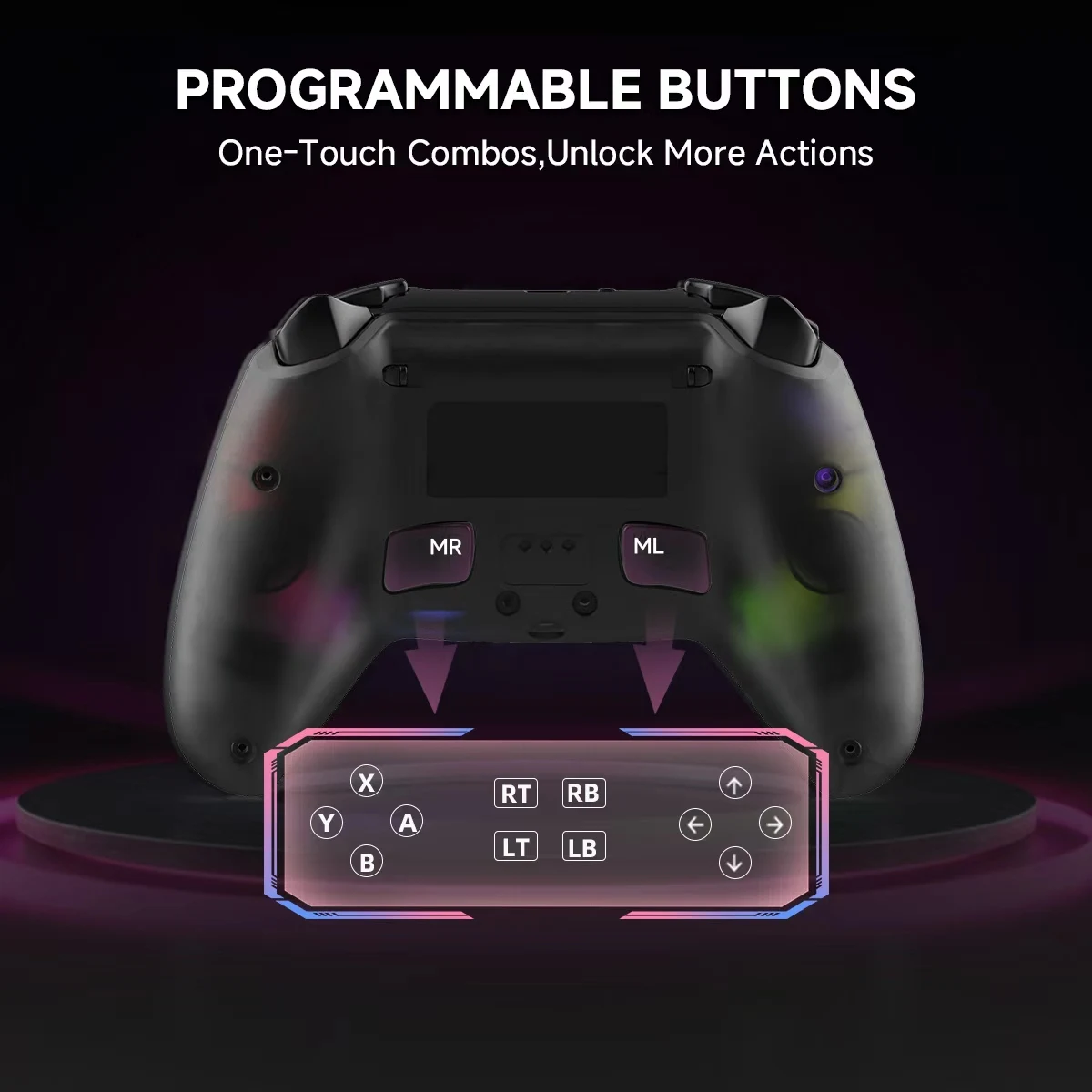 Прозрачный геймпад для PS5/PC/iOS/Android/Steam, беспроводной контроллер, игровой контроллер с программированием Turbo Dual Sense Vibrat