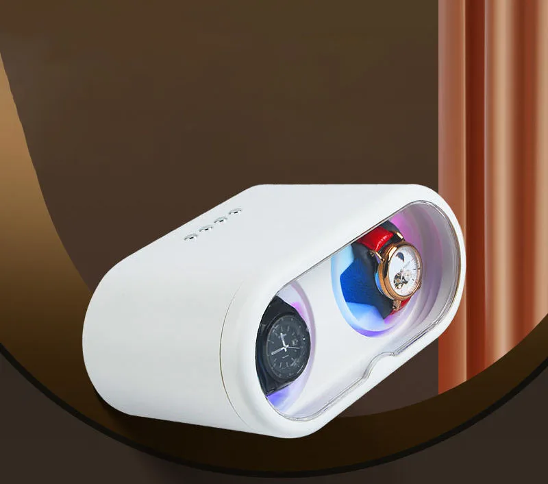 Automatic winding watch winder 2slot watch box Q-50 model white/green 220*138*95m+ white light and colored light. Show 2 power