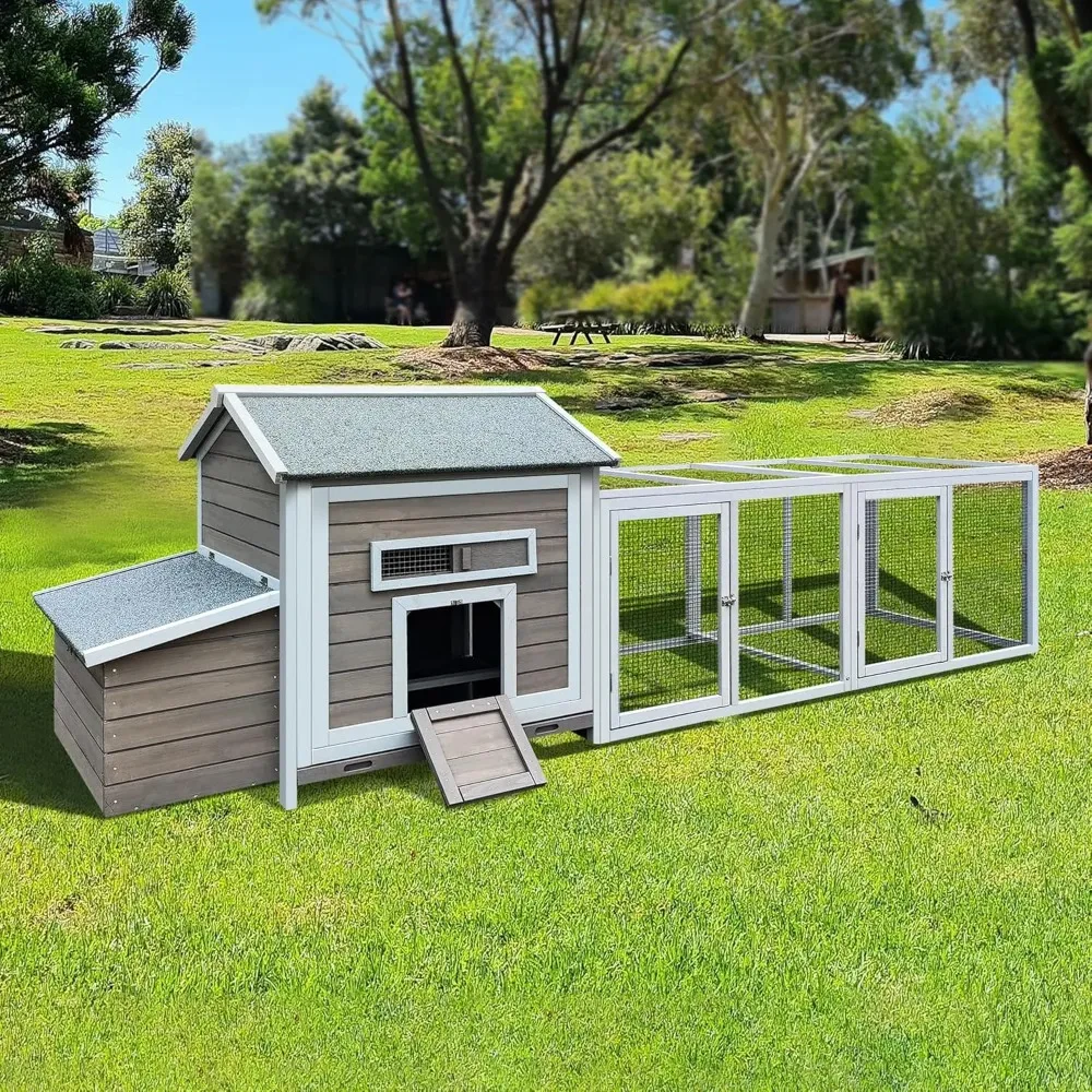 

118" large wooden chicken coop walk-in poultry cage with free-range doors, nesting box,leakproof pull-on tray,outdoor hen house