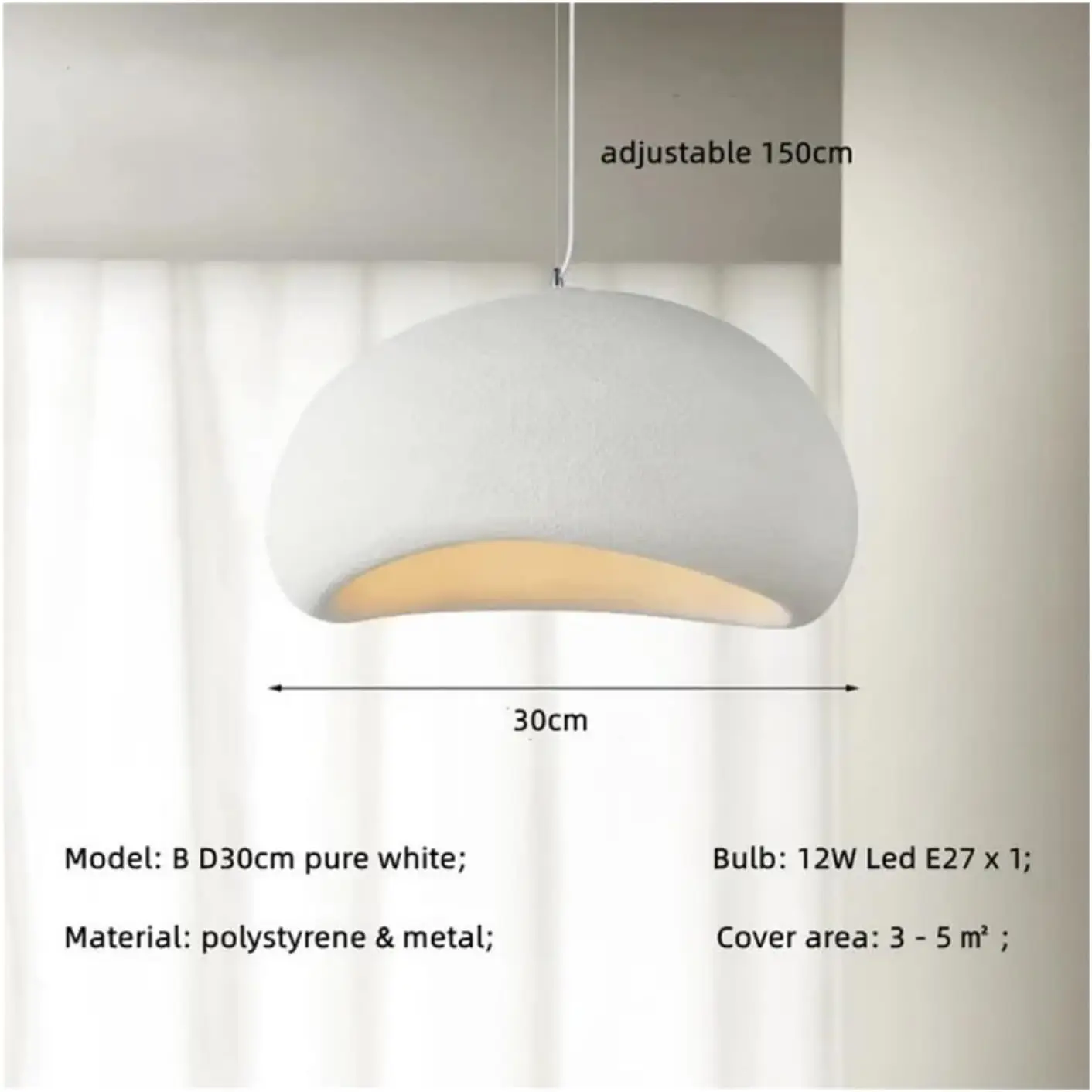 E27 قلادة Led 30 50cm البيضاوي الراتنج معلقة متوافق مع تركيبات إضاءة الثريا مصباح غرفة الطعام ، سقف الإضاءة قلادة #6