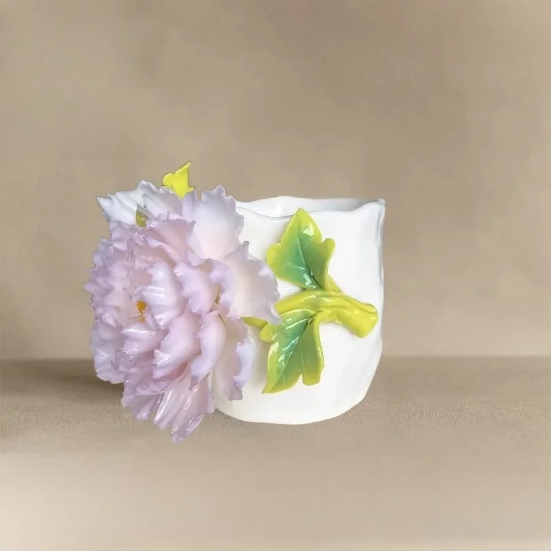 Peony flower hand-squeezed cup Pure hand-squeezed flower ceramic flower ceramic tea  coffee  master