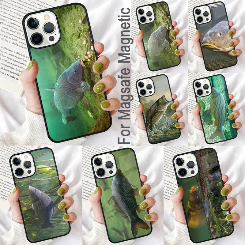 Carp Fishing Magnetic Soft Phone Case for iPhone 16 Promax 15 Pro 13 14 Plus 11 12 Mini MagSafe Coque