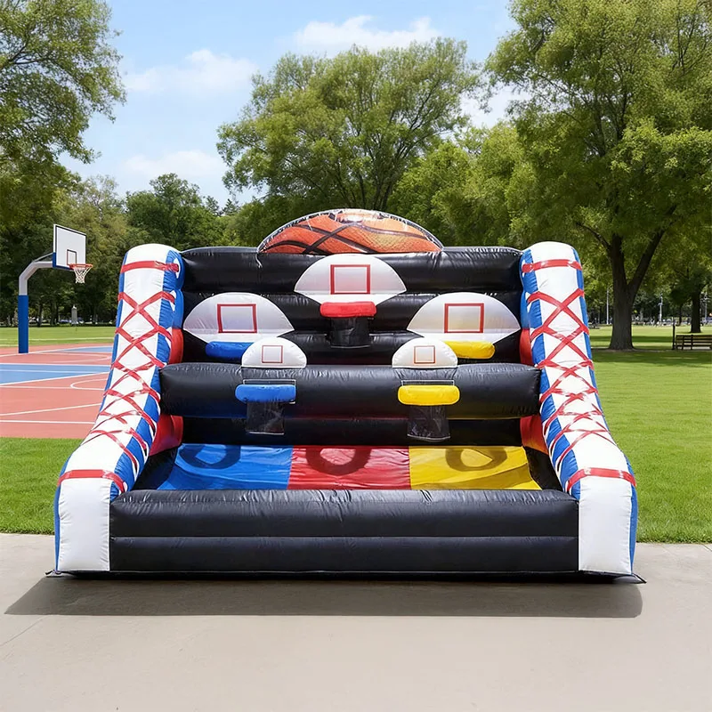 

Inflatable Basketball Hoop Shot Inflatable Party Basketball Game with 5 Hoops Air Blower Stakes for Birthday Parties