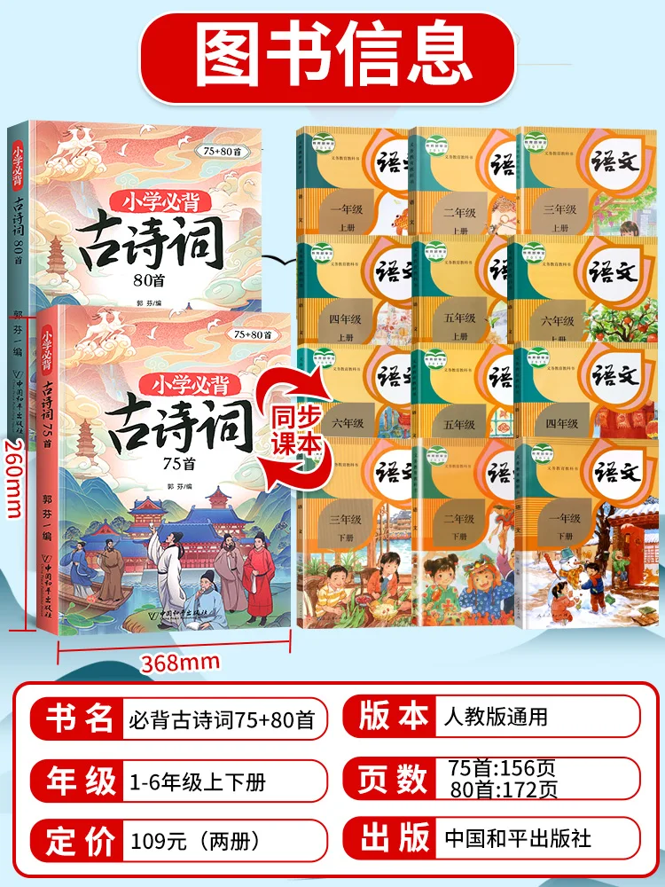 Pupils Must Memorize Reading Ancient Poems 75 + 80 People's Education Phonetic Version Synchronizing Chinese for Grades 1-6