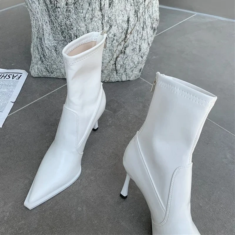 

Aneikeh Autumn Spring Stretch Fabric Women Ankle Boots Comfortable Zipper Shoes Designer High Heels Botas De Mujer