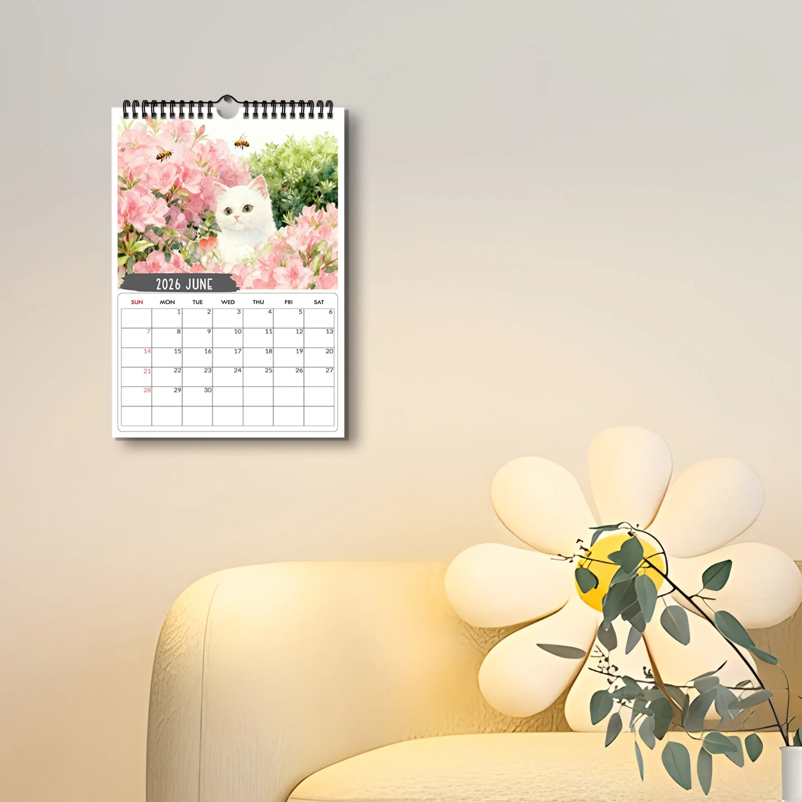1 ชิ้น 2026 ปฏิทินติดผนัง, ธีมแมวสีน้ำ, วันเกิดที่สมบูรณ์แบบ, ของขวัญปีใหม่, พิมพ์คุณภาพสูง, เหมาะสำหรับตกแต่งบ้านและสำนักงาน