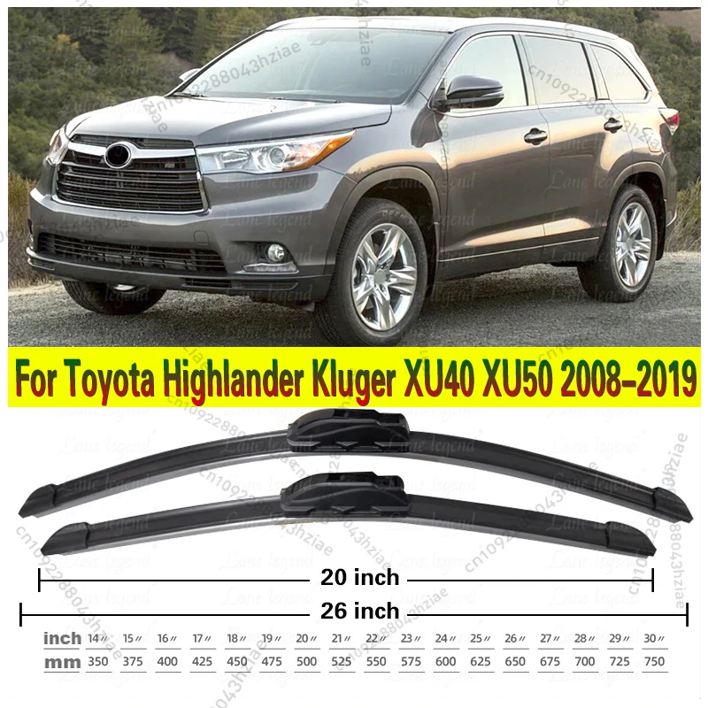 

Car Wiper Blades For Toyota Highlander Kluger XU40 XU50 2008-2019 Windshield Windscreen Front Window Blades 26"+20" Accessories