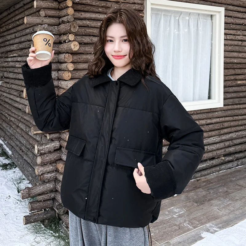 الشتاء سروال قصير المرقعة أسفل معطف القطن المرأة الكورية التباين اللون التلبيب مبطن سترة امرأة موضة زمم سترات سترات #6