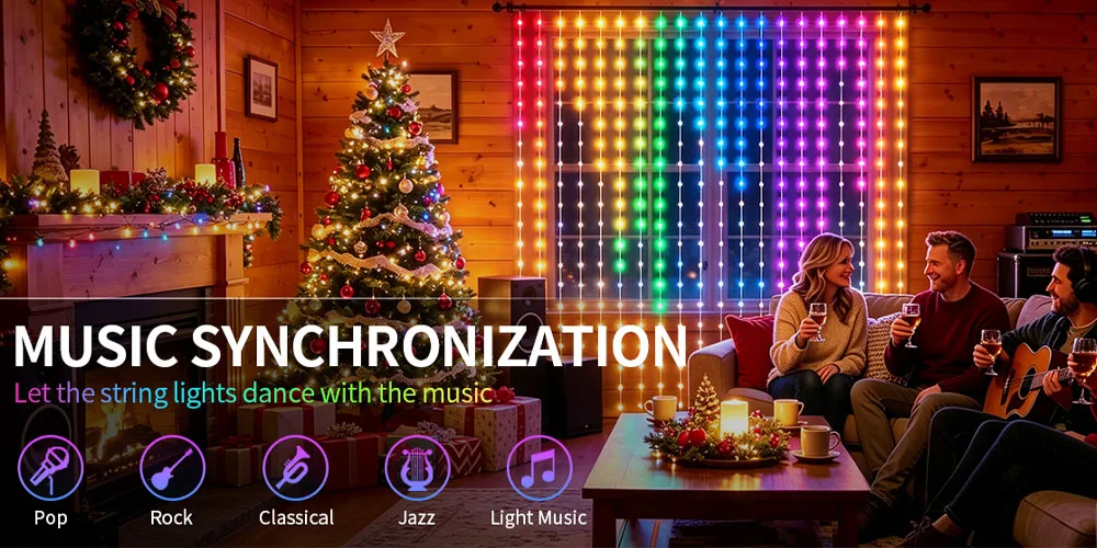 1/2/4PCS Smart LED Curtain Lights LED Fairy Lights App Control Music Sync DIY Pattern Waterproof for Indoor Outdoor Party Decor