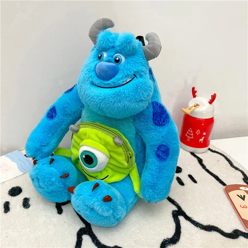 Disney Anime Monsters Inc Anime Goods Cartoon Sulley James P Sullivan Mike Stitch Plush Backpack Gift For Kids Birthday Doll Toy