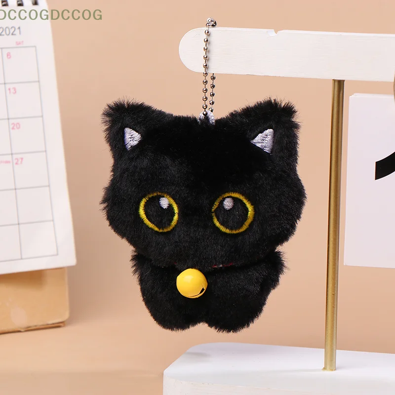 1PC portachiavi per auto zaino borsa decorazione regalo per bambini gattino cartone animato bambola di pezza morbida ciondolo carino campana gatto nero portachiavi giocattolo di peluche