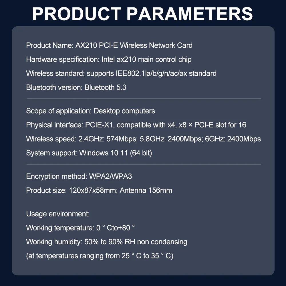 Tarjeta de red inalámbrica para escritorio, adaptador PCI Express 802.11AX Intel AX210, WiFi 6E, Bluetooth 5,3, PCI-E, 2,4G, 5G, 6G, 5374Mbps