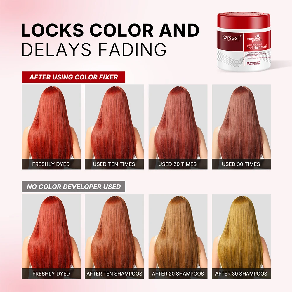 Karseell Color Depositing Red Hair Mask Color Boosting Conditioner, spendet Feuchtigkeit und verbessert rote Töne für farbbehandeltes Haar, 500 ml