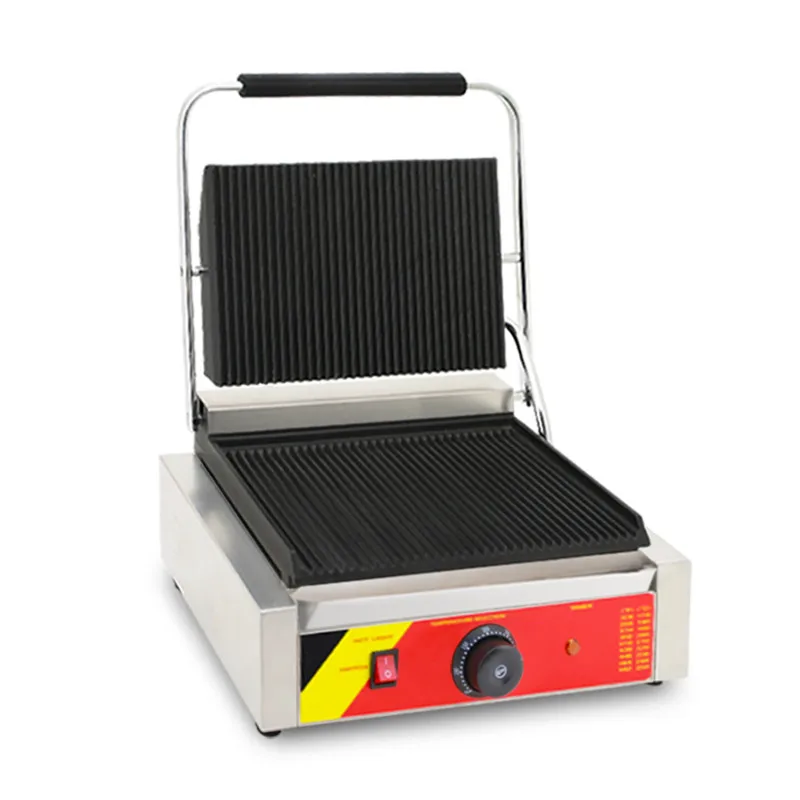 Single Plate Non-stick Cast Iron Electric Panini Grills Barbecue Sausage Burger Toast Beef Steak Sandwich Panini PressGrills