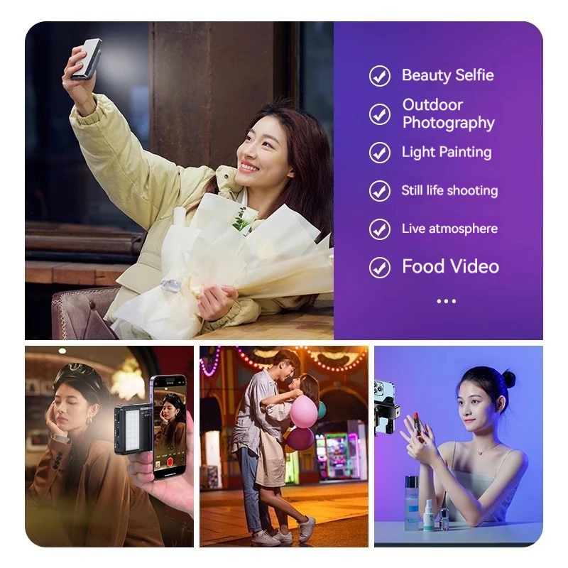 Magnetic RGB Mobile Phone Fill Light Portable Selfie Shooting Handheld Video Light CRI 95+2500-9000K Outdoor Photography Light