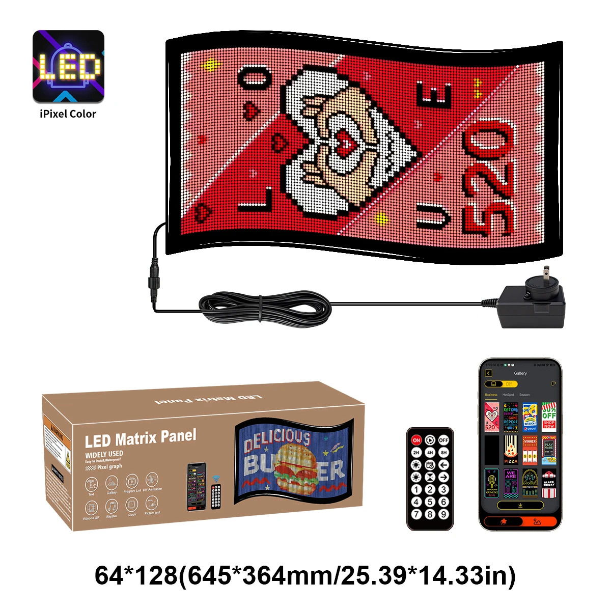 64*128 645x364mm Flexible RGB LED Display Programmable Outdoor IP65 Waterproof High Brightness Image Flexible Installation.